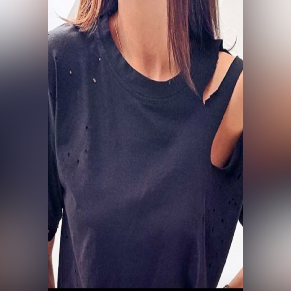 Stylish Black Distressed Women's Top